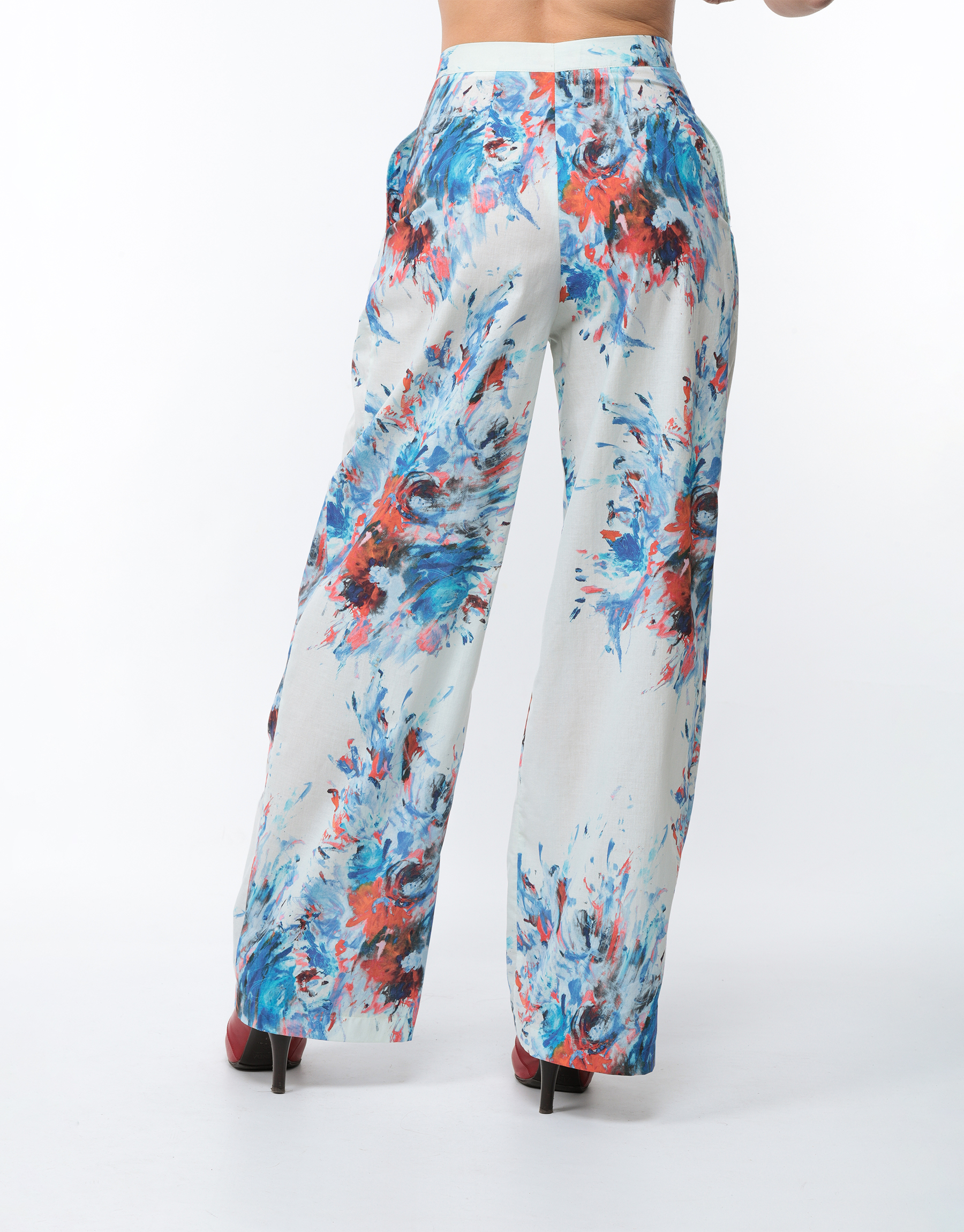 Floral printed cotton veil pleated trousers